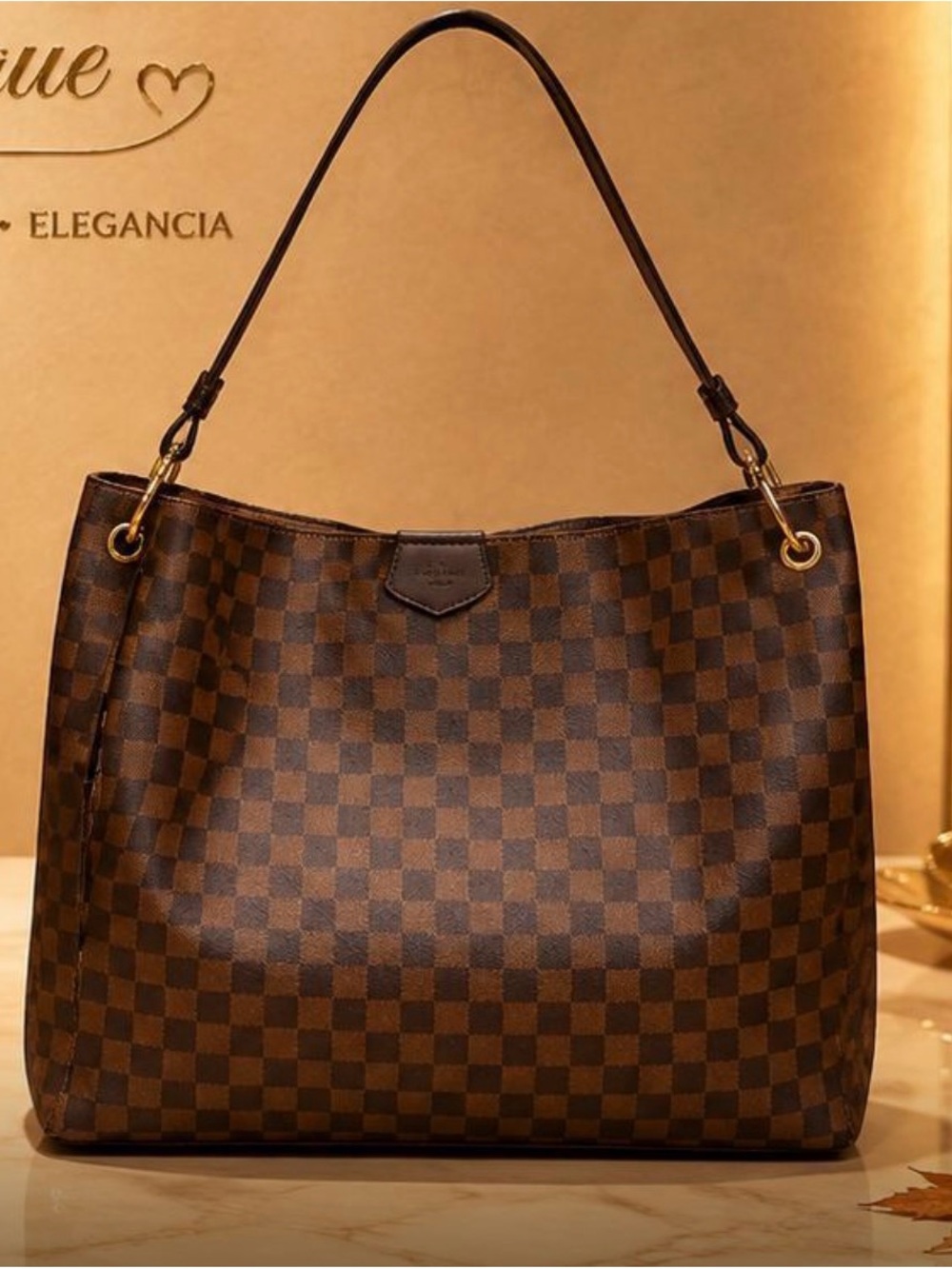 Classic Brown Checker Shoulder Tote Bag